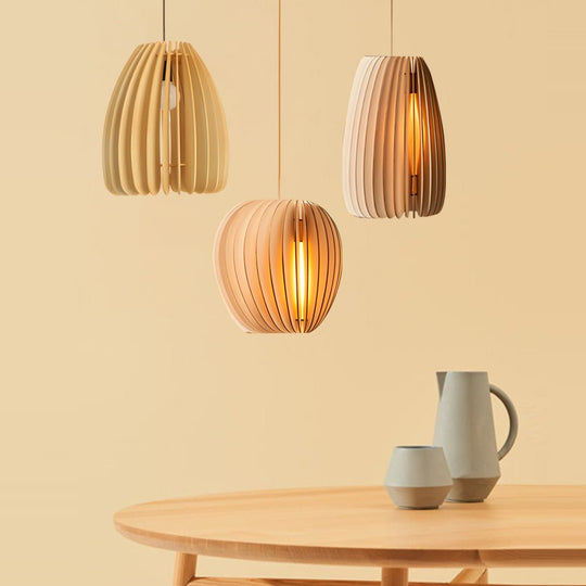 Handmade Wood Veneer Lantern Pendant Lamp – LED Nordic Japanese Style