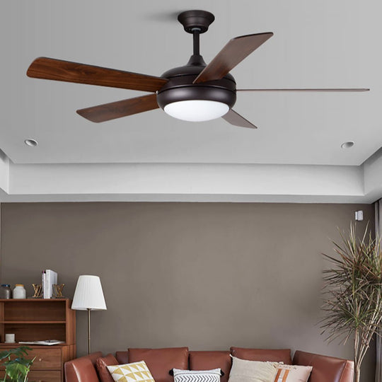 Retro Wood Blade Ceiling Fan with LED Light and Remote