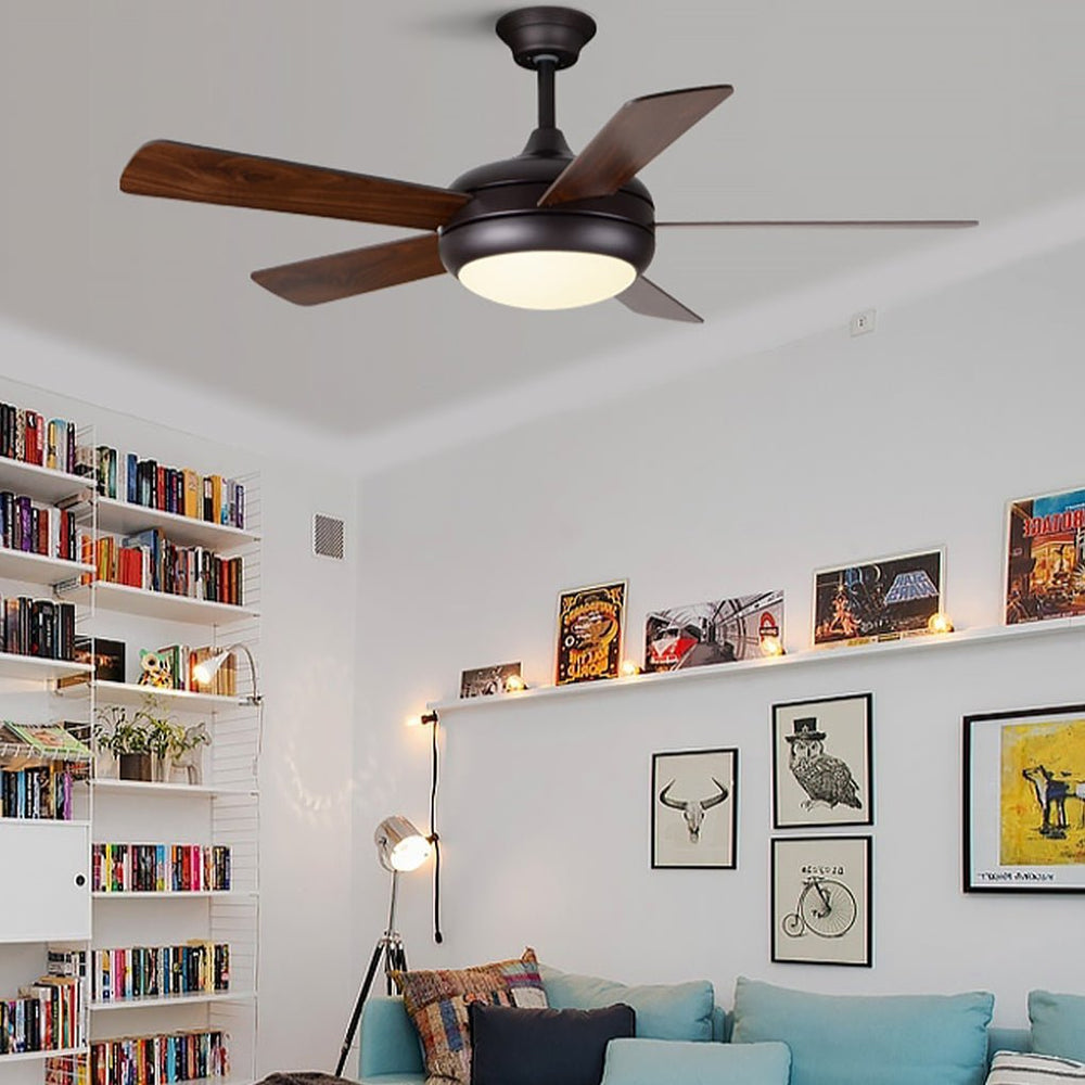 Retro Wood Blade Ceiling Fan with LED Light and Remote