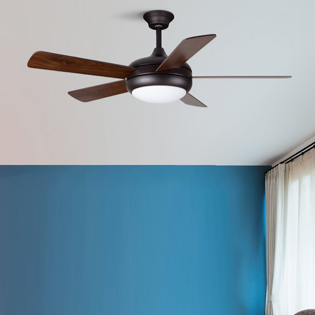 Retro Wood Blade Ceiling Fan with LED Light and Remote