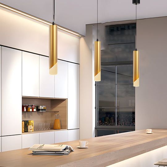 Hardware Slender Cylinder 3 Step Dimming Gold Modern LED Pendant Light