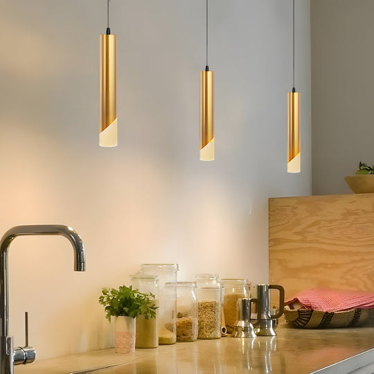 Hardware Slender Cylinder 3 Step Dimming Gold Modern LED Pendant Light