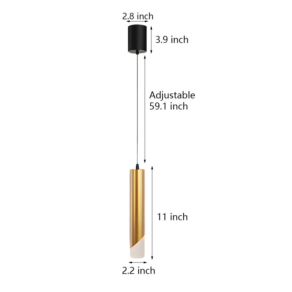 Hardware Slender Cylinder 3 Step Dimming Gold Modern LED Pendant Light