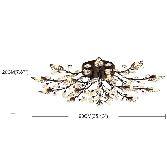 Crystal Leaves – Brushed Flush Mount Ceiling Chandelier for Living Room, Bedroom, and Dining Room