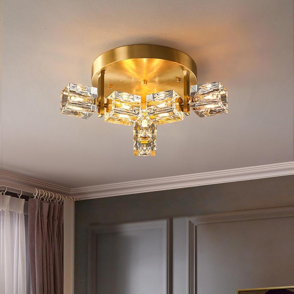 6-Light Crystal Brass LED Flush Mount Ceiling Light