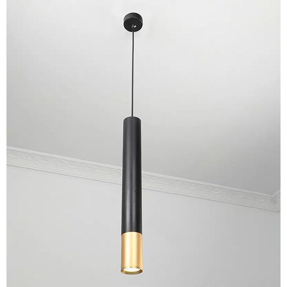 Elongated Cylinder Black and Gold LED Pendant Light
