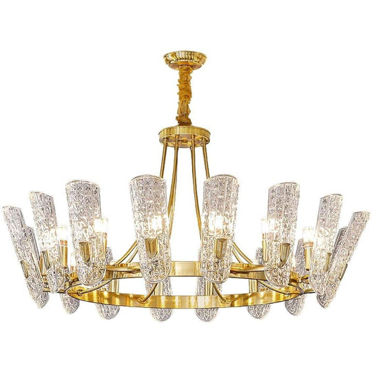 8 Light LED Electroplated Metal and Glass Chandelier Classic Gold Ceiling Light