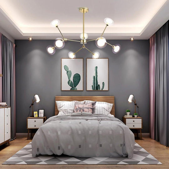 9-Light Glass LED Nordic Sputnik Chandelier – Modern Hanging Ceiling Light
