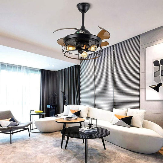 Farmhouse Style 3 Blade Retractable Ceiling Fan with LED Light