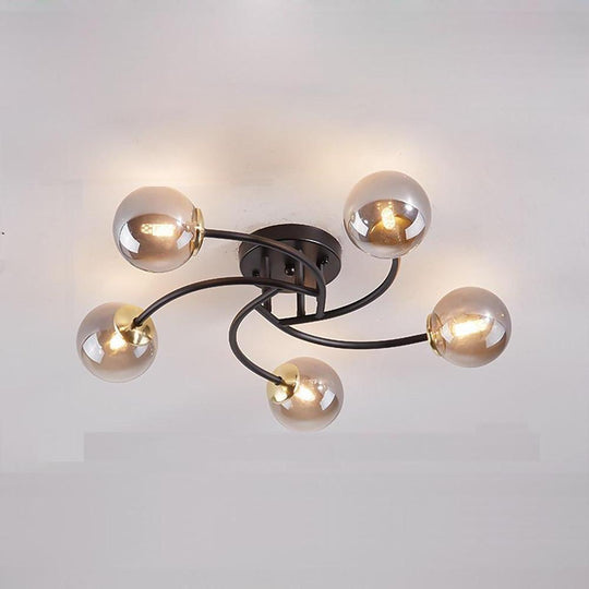 5-Light Glass Globe Swirled Metal LED Modern Flush Mount Ceiling Light