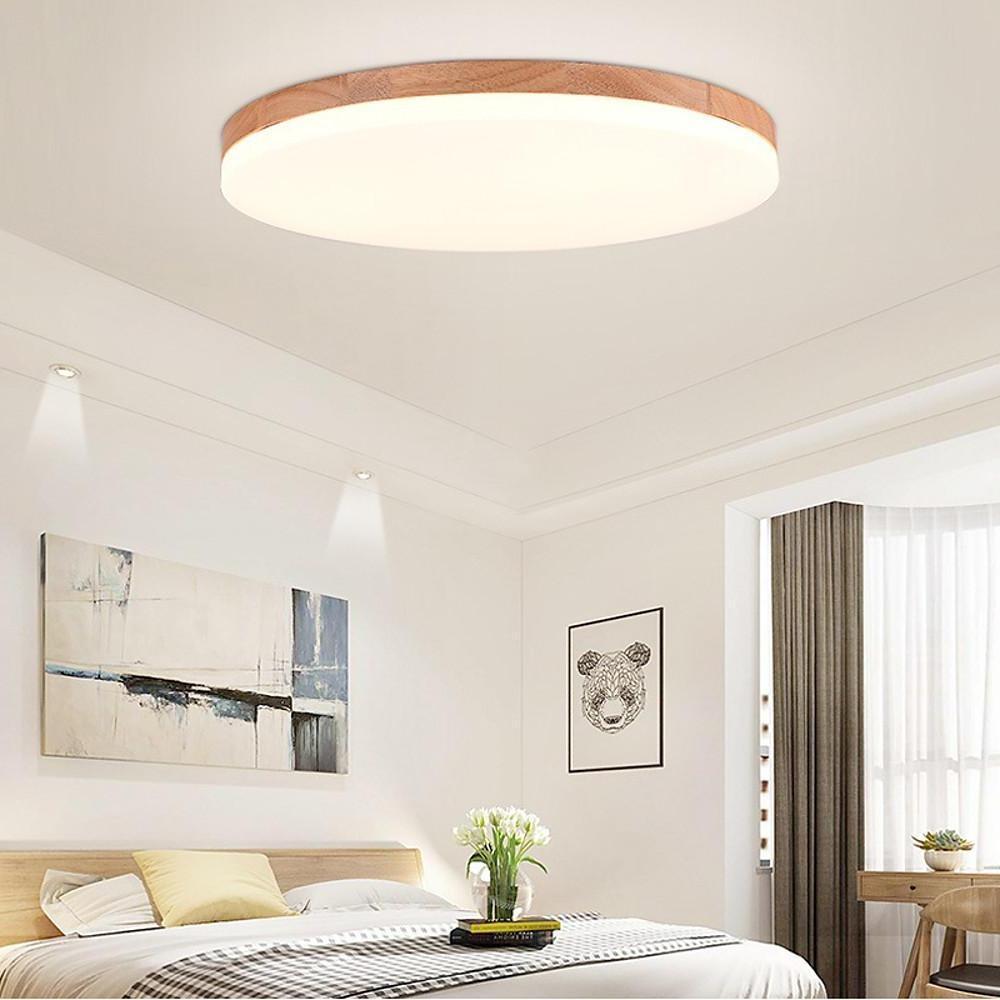 Circular Minimalist Flush Mount Wood Acrylic LED Ceiling Light