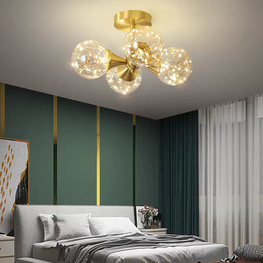 4 Globe Copper Glass LED Flush Mount Ceiling Light – Classic Style