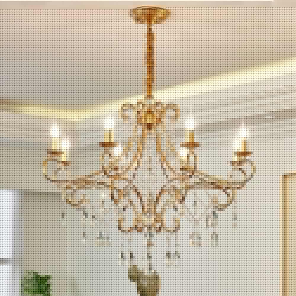 Vintage 8 Light Candle Chandelier with Crystal Accents
