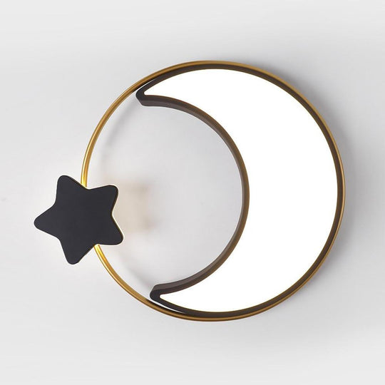 Moon and Star Dimmable Flush Mount LED Kids Bedroom Ceiling Light