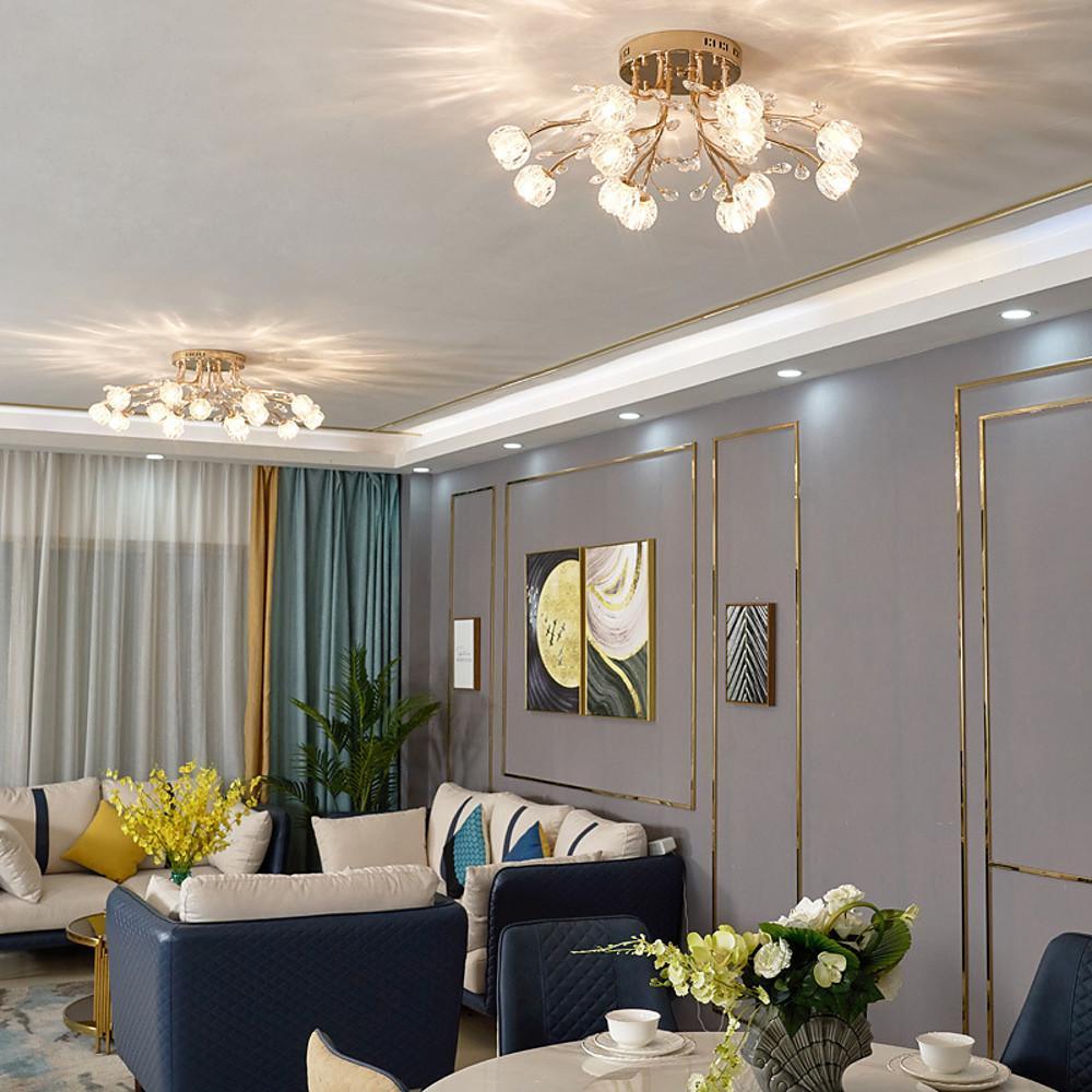 Globe Glass Crystal Cluster LED Flush Mount Ceiling Light