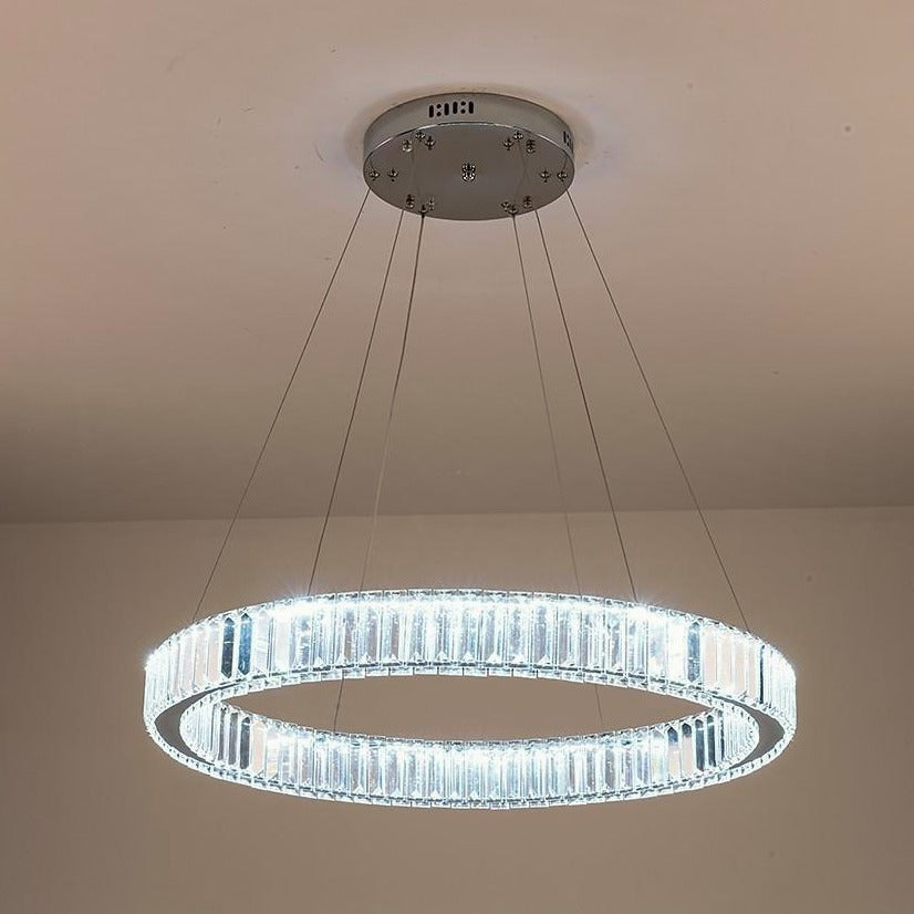 Luxury 1-Light Ring Shaped Wagon Wheel Crystal LED Chandelier – Gold Finish