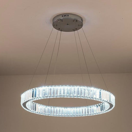 Luxury 1-Light Ring Shaped Wagon Wheel Crystal LED Chandelier – Gold Finish
