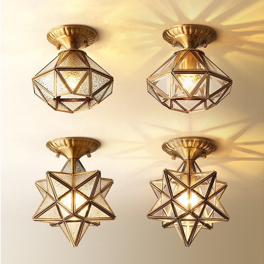 Vintage Lantern Metal Glass Flush Mount Ceiling Light – Industrial Style