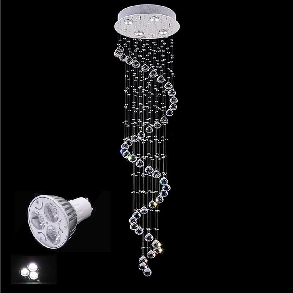 Spiraling Modern Crystal Chandelier with Electroplated Metal Finish