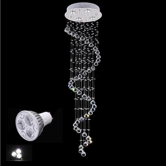 Spiraling Modern Crystal Chandelier with Electroplated Metal Finish