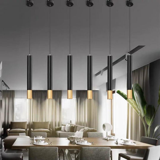 Elongated Cylinder Black and Gold LED Pendant Light