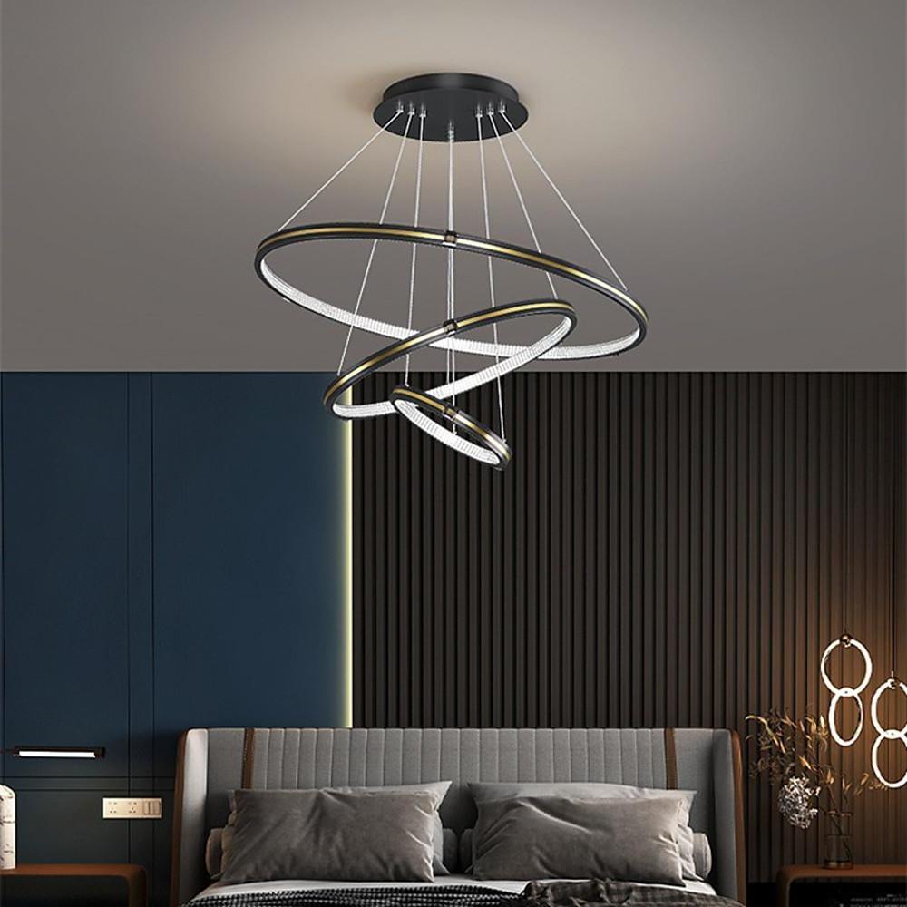 Stylish 3 Rings LED Chandelier – Gold & Black Finish