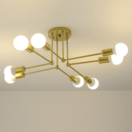 8-Light Modern Linear Gold Flush Mount LED Ceiling Light