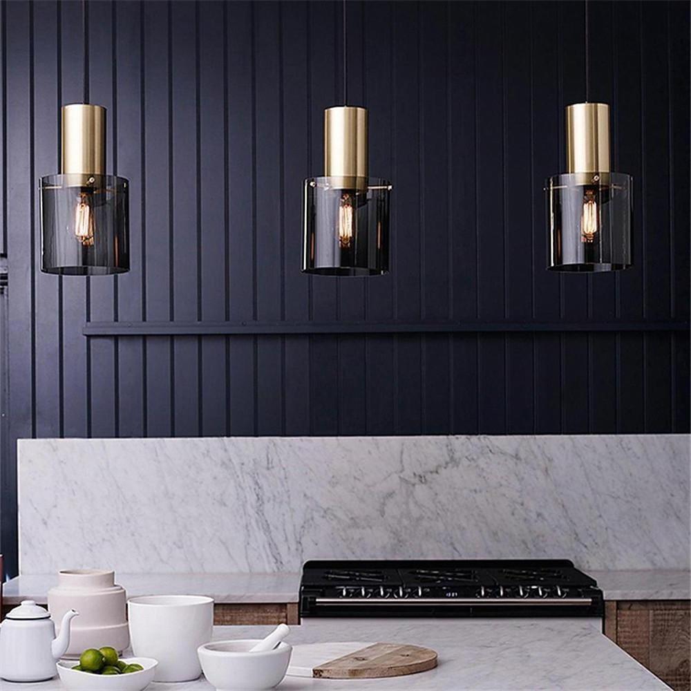 Modernist Cylindrical Glass Industrial Pendant Light