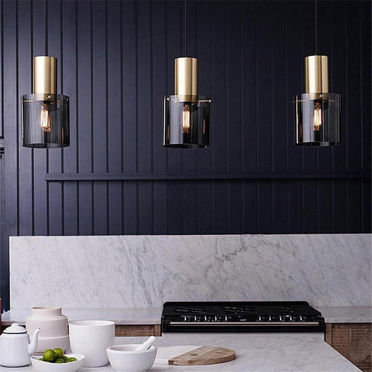 Modernist Cylindrical Glass Industrial Pendant Light