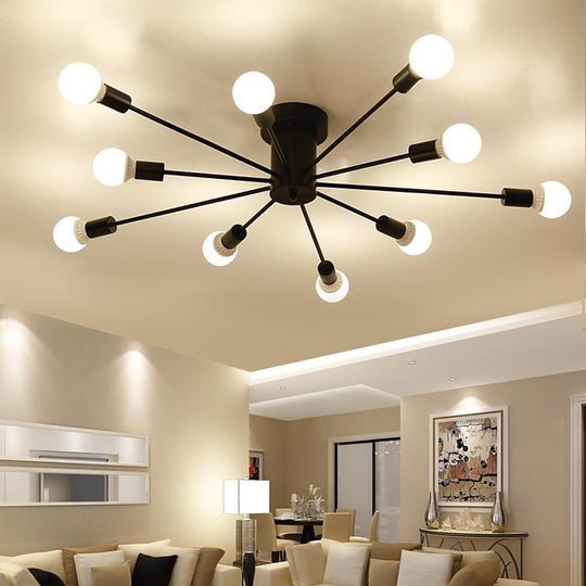 Metal Large Flush Mount Ceiling Light with 10 Sporadically Positioned LED/Incandescent Lights