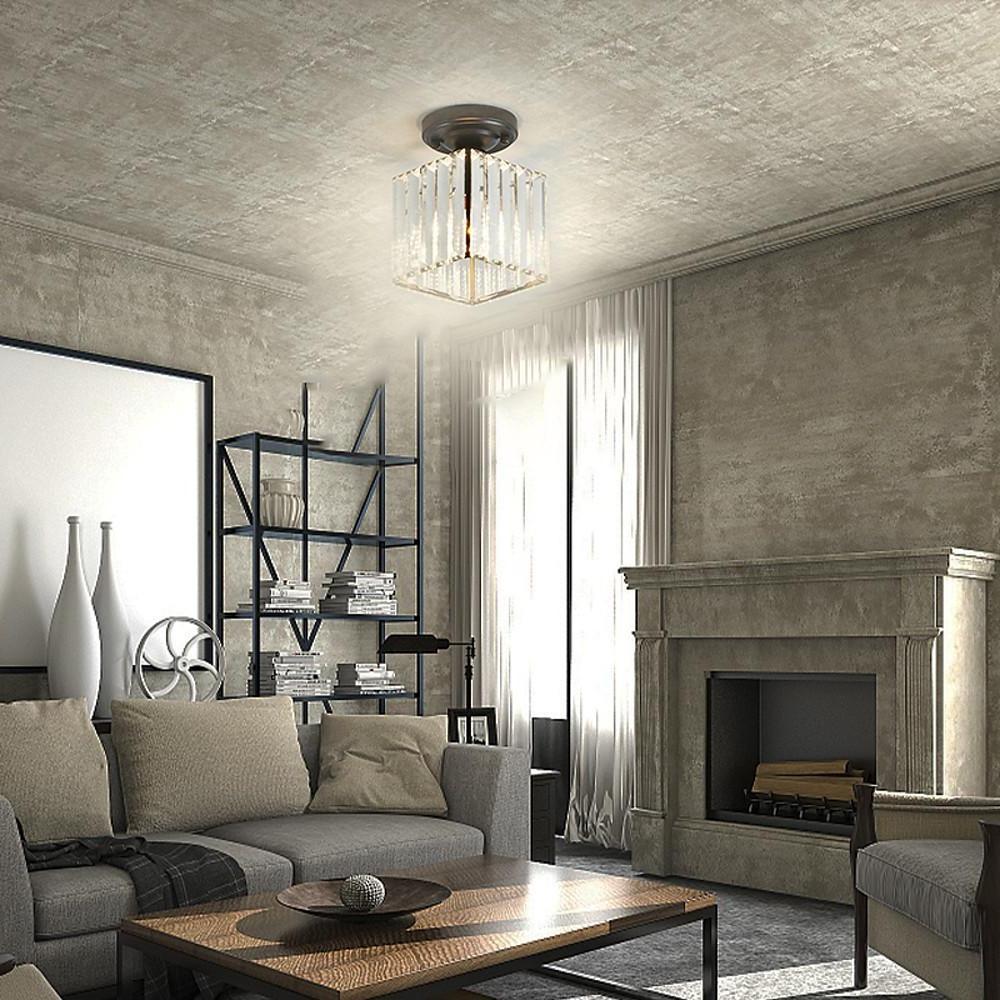 Modern Crystal Metal Industrial LED Semi-Flush Ceiling Light