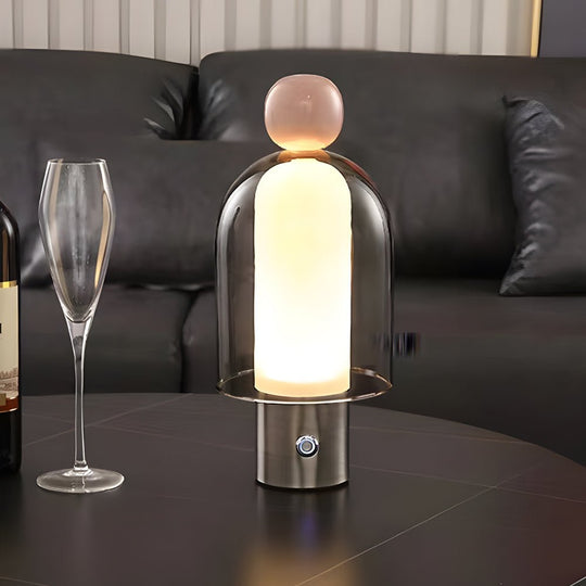 Humanoid Accent LED Table Lamp with Glass Shade and Metal Base