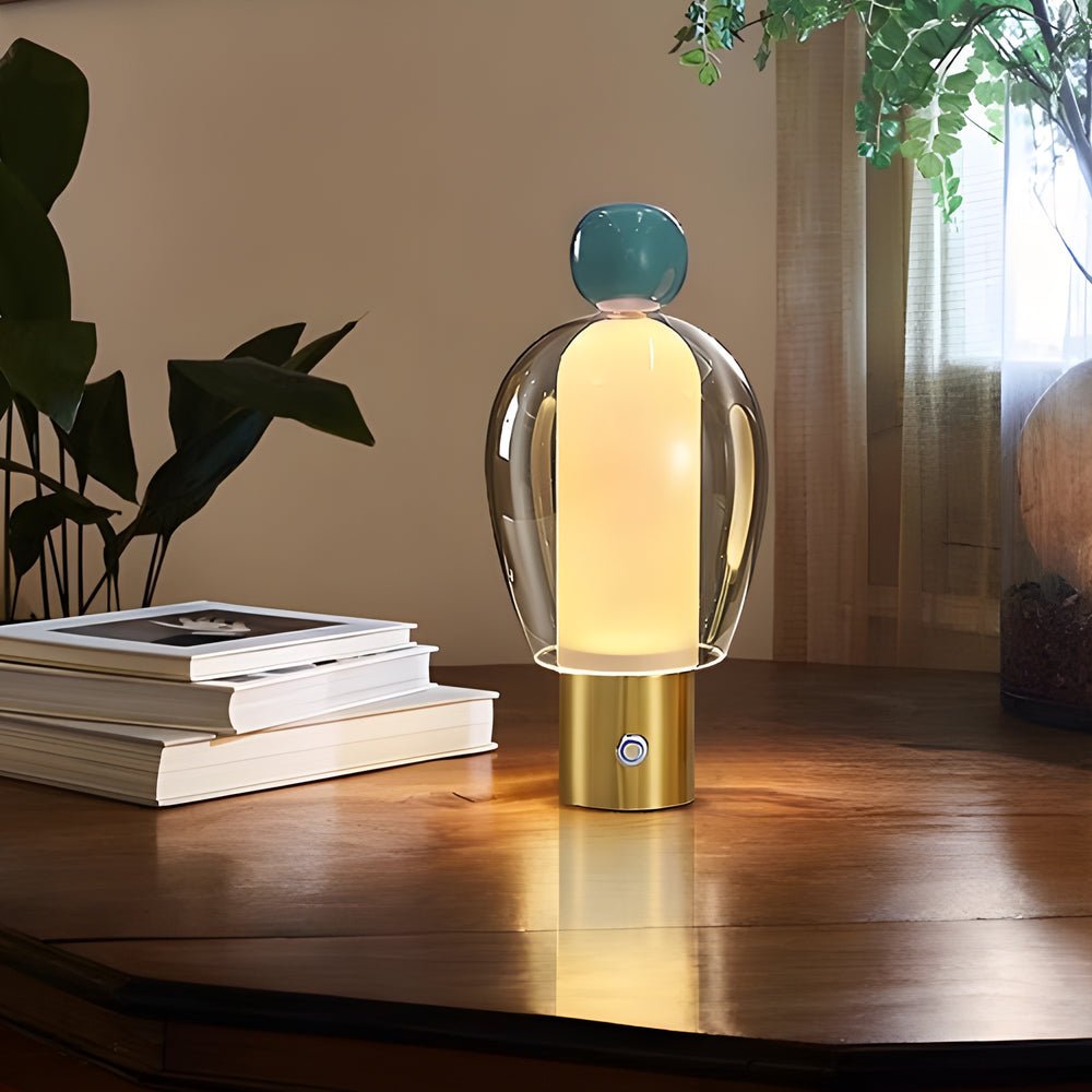Humanoid Accent LED Table Lamp with Glass Shade and Metal Base