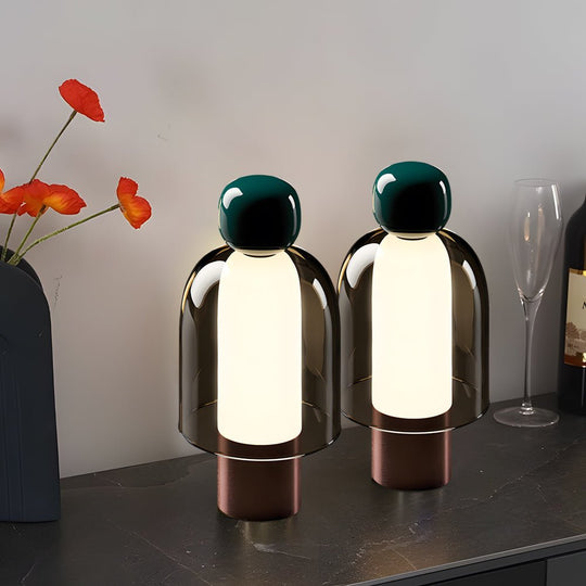 Humanoid Accent LED Table Lamp with Glass Shade and Metal Base
