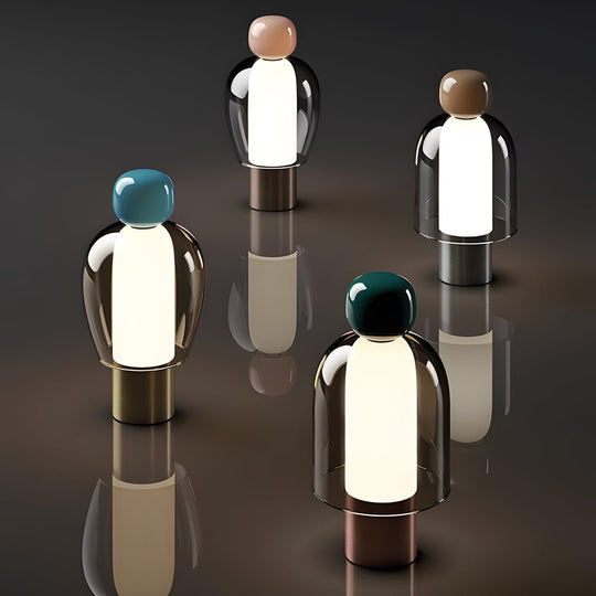 Humanoid Accent LED Table Lamp with Glass Shade and Metal Base