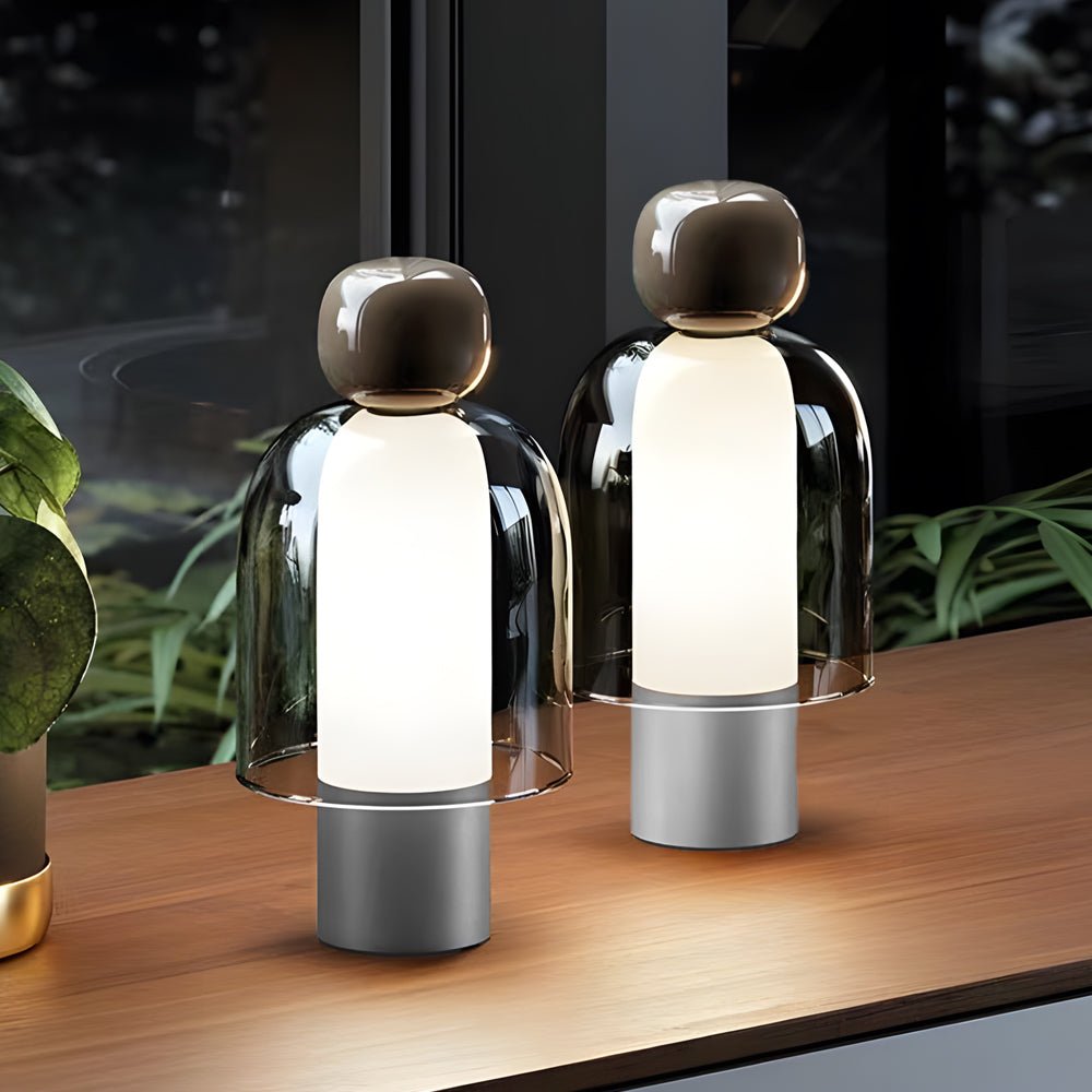 Humanoid Accent LED Table Lamp with Glass Shade and Metal Base