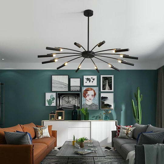 Linear Sputnik 12-Light LED Chandelier – Black Metal Modern Hanging Light