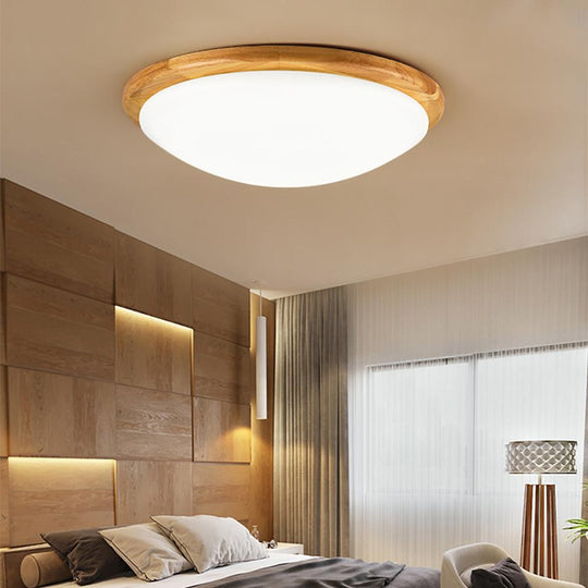 14'' LED Dimmable Wood Flush Mount Ceiling Light – Nordic Bedroom Fixture