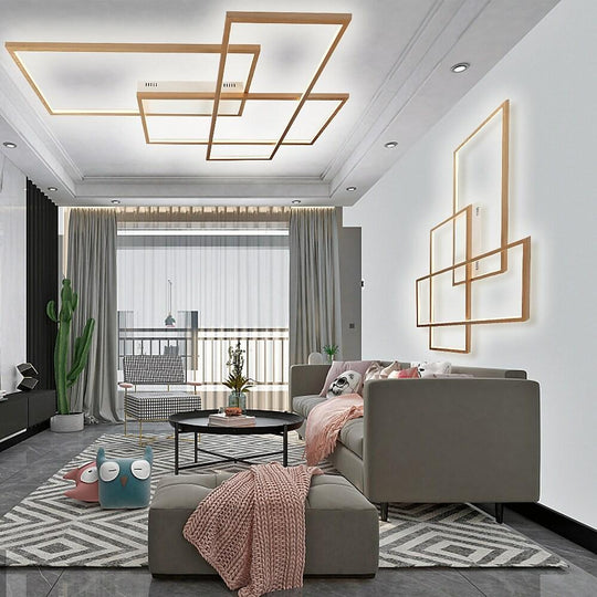 Overlapping Rectangles Aluminum Geometric LED Flush Mount Ceiling Light