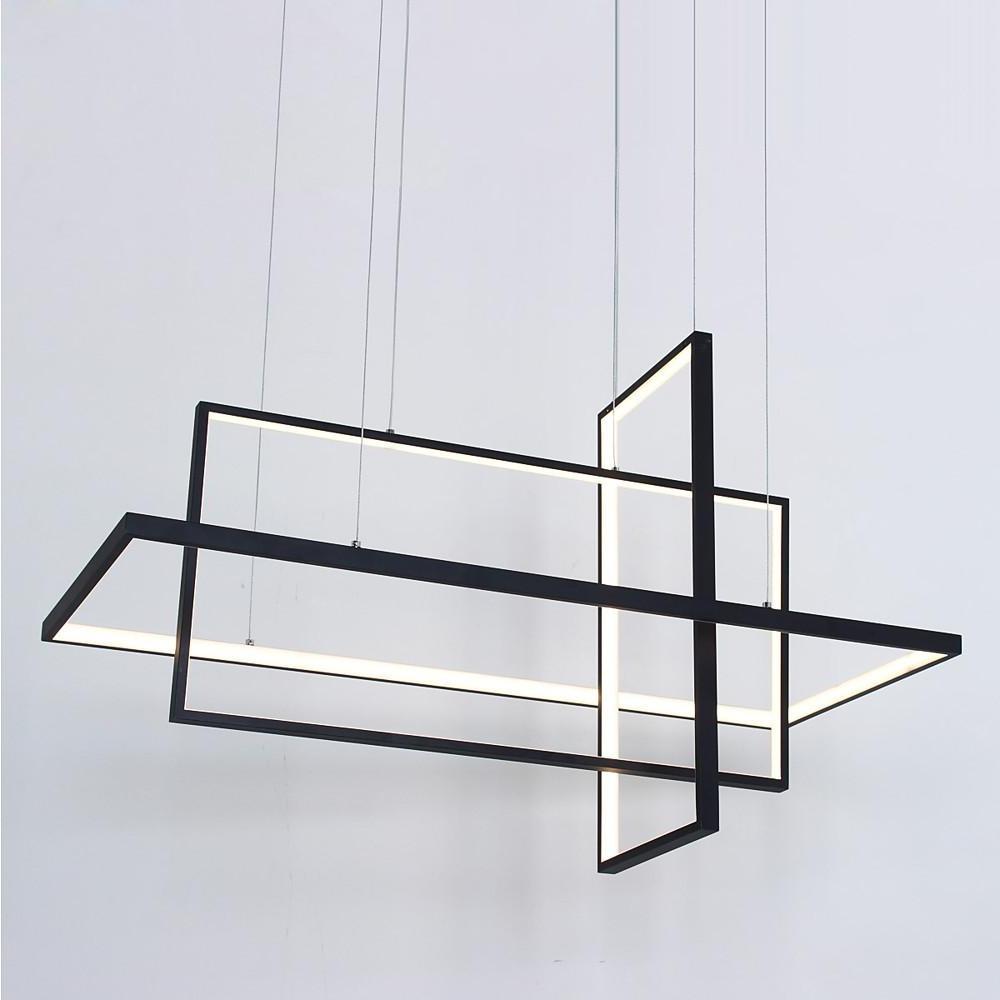 31.5'' Three Part Futuristic Square Rectangular Hybrid Aluminum Chandelier