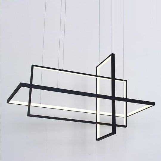 31.5'' Three Part Futuristic Square Rectangular Hybrid Aluminum Chandelier