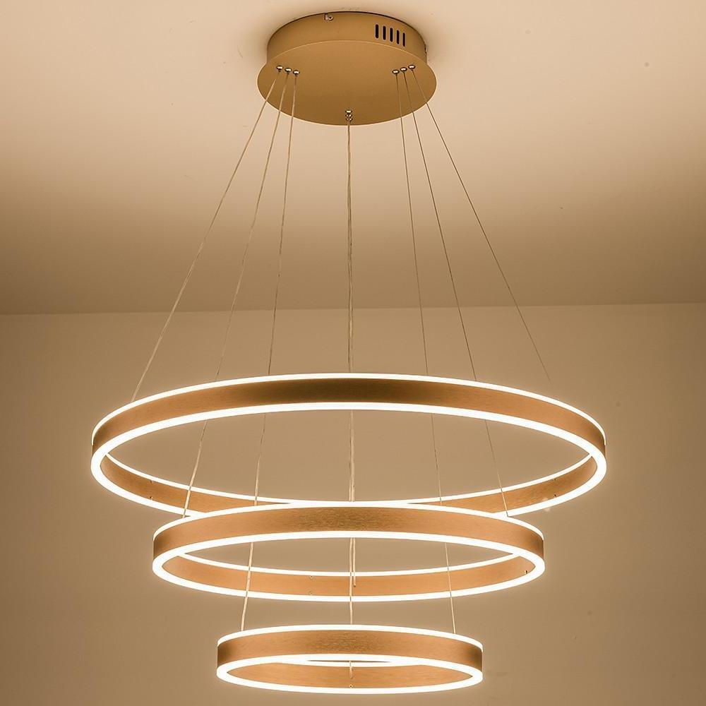 Modern Circle Foyer Chandelier – Adjustable 3-Ring LED Light
