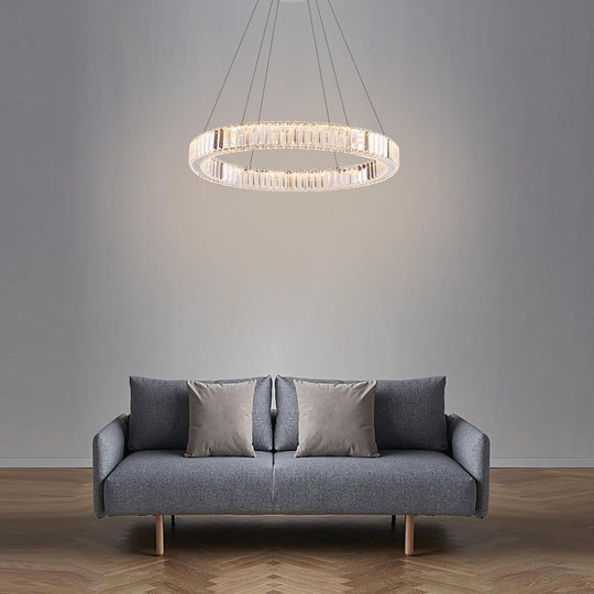 Luxury 1-Light Ring Shaped Wagon Wheel Crystal LED Chandelier – Gold Finish