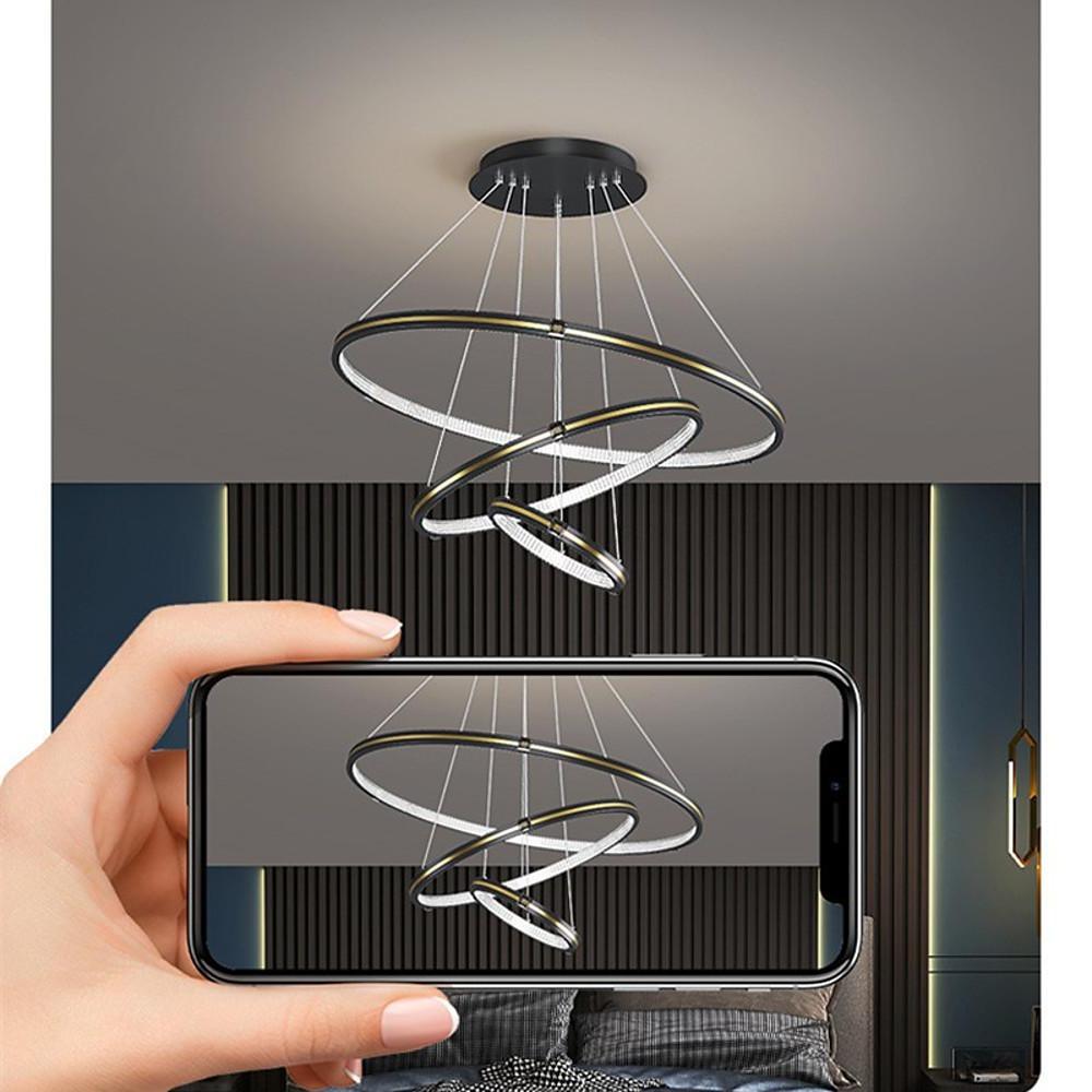 Stylish 3 Rings LED Chandelier – Gold & Black Finish