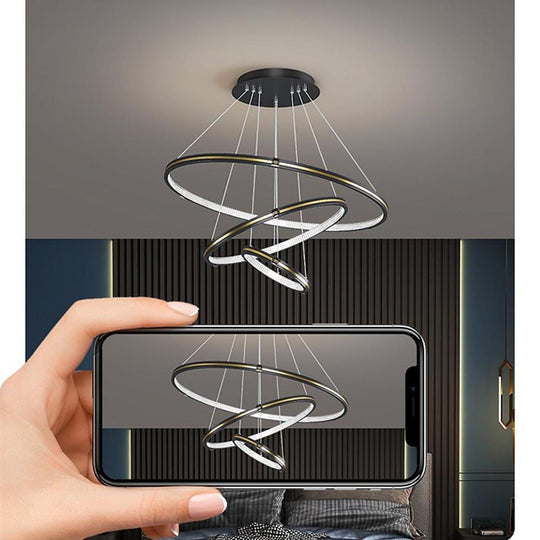 Stylish 3 Rings LED Chandelier – Gold & Black Finish