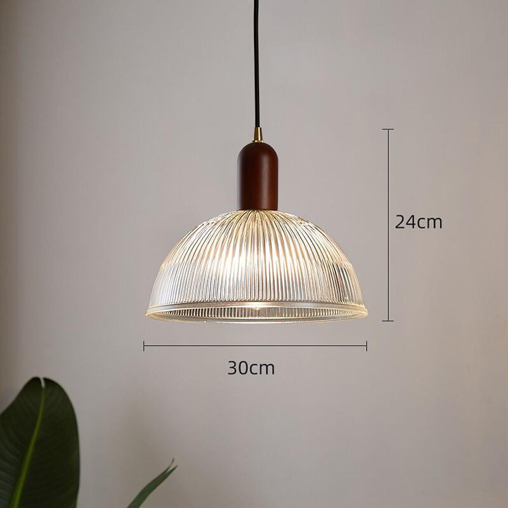 Country Glass and Wood Bowl Vintage Pendant Light