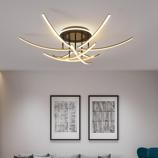 Curved Linear Dimmable LED Artistic Nordic Ceiling Light Semi-Flush Mount Lamp