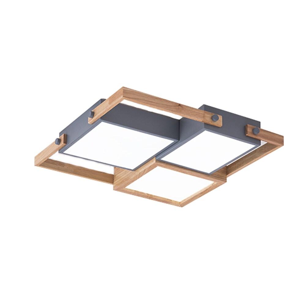 Modern Scandinavian LED Flush Mount Ceiling Light with Wooden Frames for Bedroom