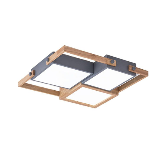 Modern Scandinavian LED Flush Mount Ceiling Light with Wooden Frames for Bedroom