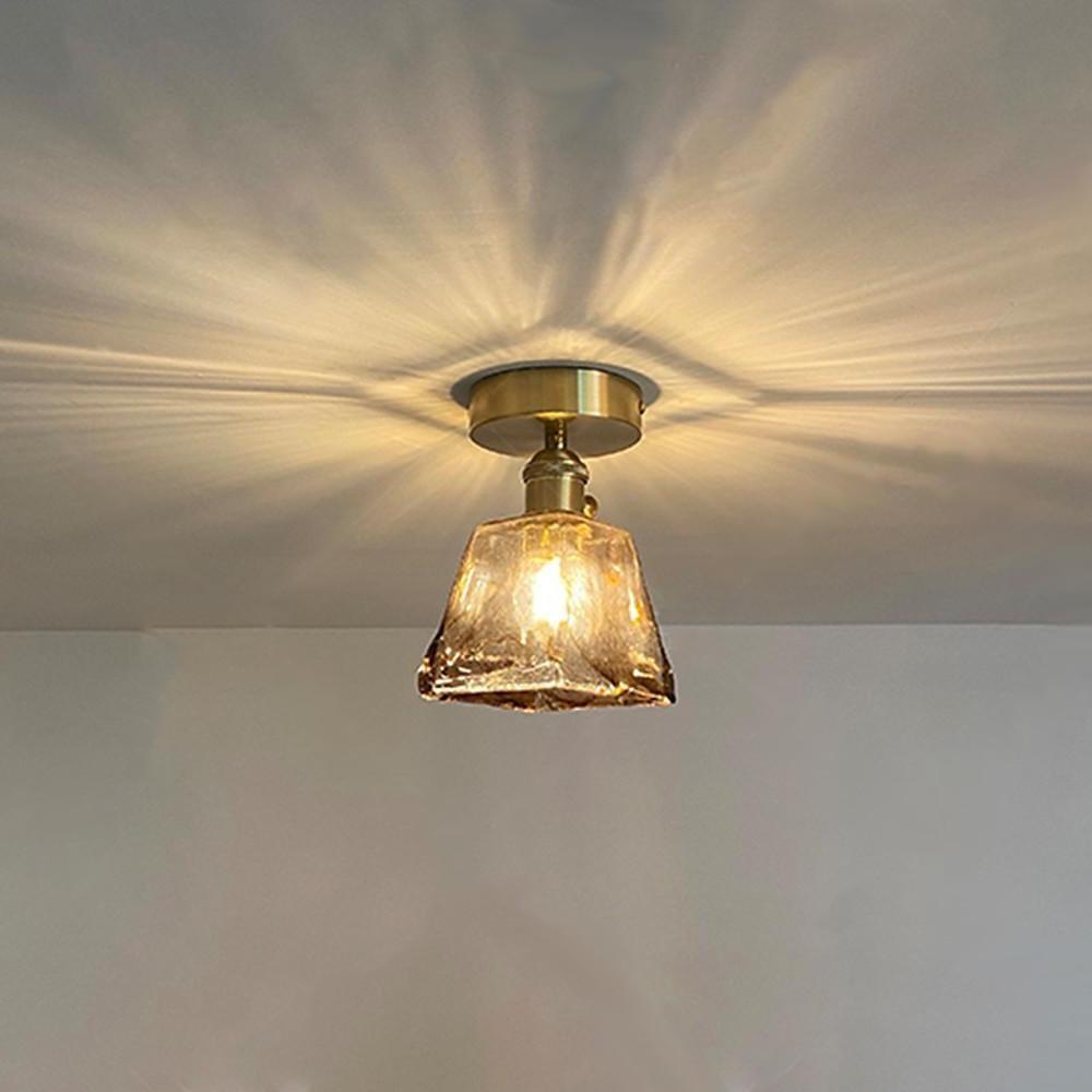 Creative Glass Lantern LED Electroplated Nordic Semi Flush Mount Ceiling Light
